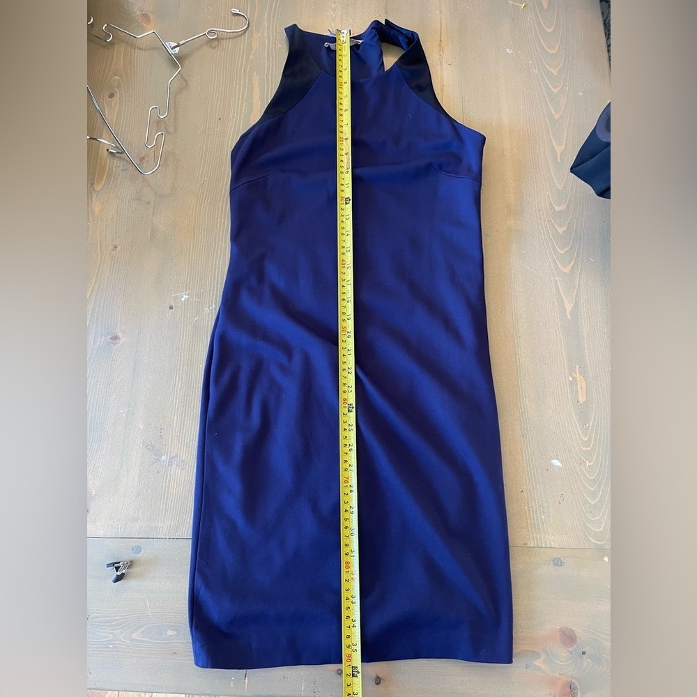 Halston Designer Navy Blue Midi Dress Size 8 Minimalist Chic‎ - Picture 9 of 11